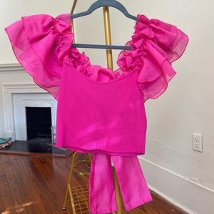 Hot pink organza ruffled top